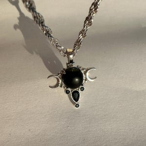 MOONSTONE TRIPLE MOON Necklace, 925 Sterling Silver Moon and Crescents Necklace, Handcrafted Hecate Symbol Pendant, Gothic Goddess Pendant