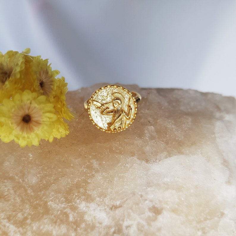 GODDESS ATHENA RING 14k Gold Plated 925 Sterling Silver, Ancient Greek Goddess Ring, Mythological Adjustable Athena Ring, Minerva, Gift For Her, Goddess of Wisdom