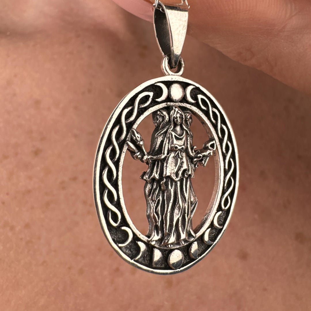 Triple Moon Goddess Hecate Necklace, 925 Sterling Silver Phases of Moon ...