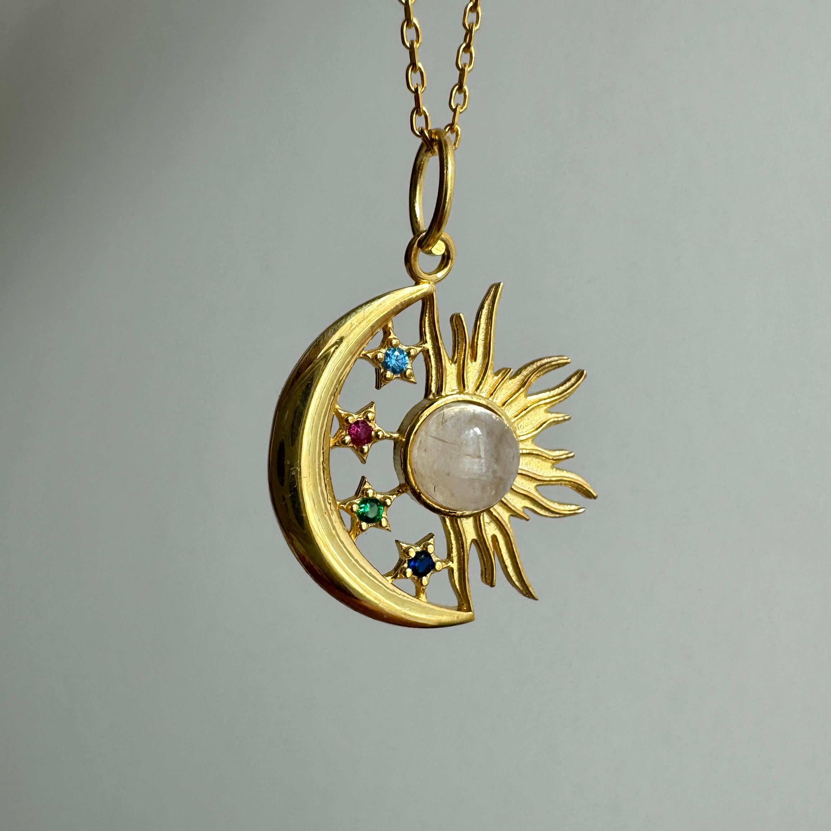 Moonstone Sun and Moon Necklace: 925 Sterling Silver Celestial Pendant ...