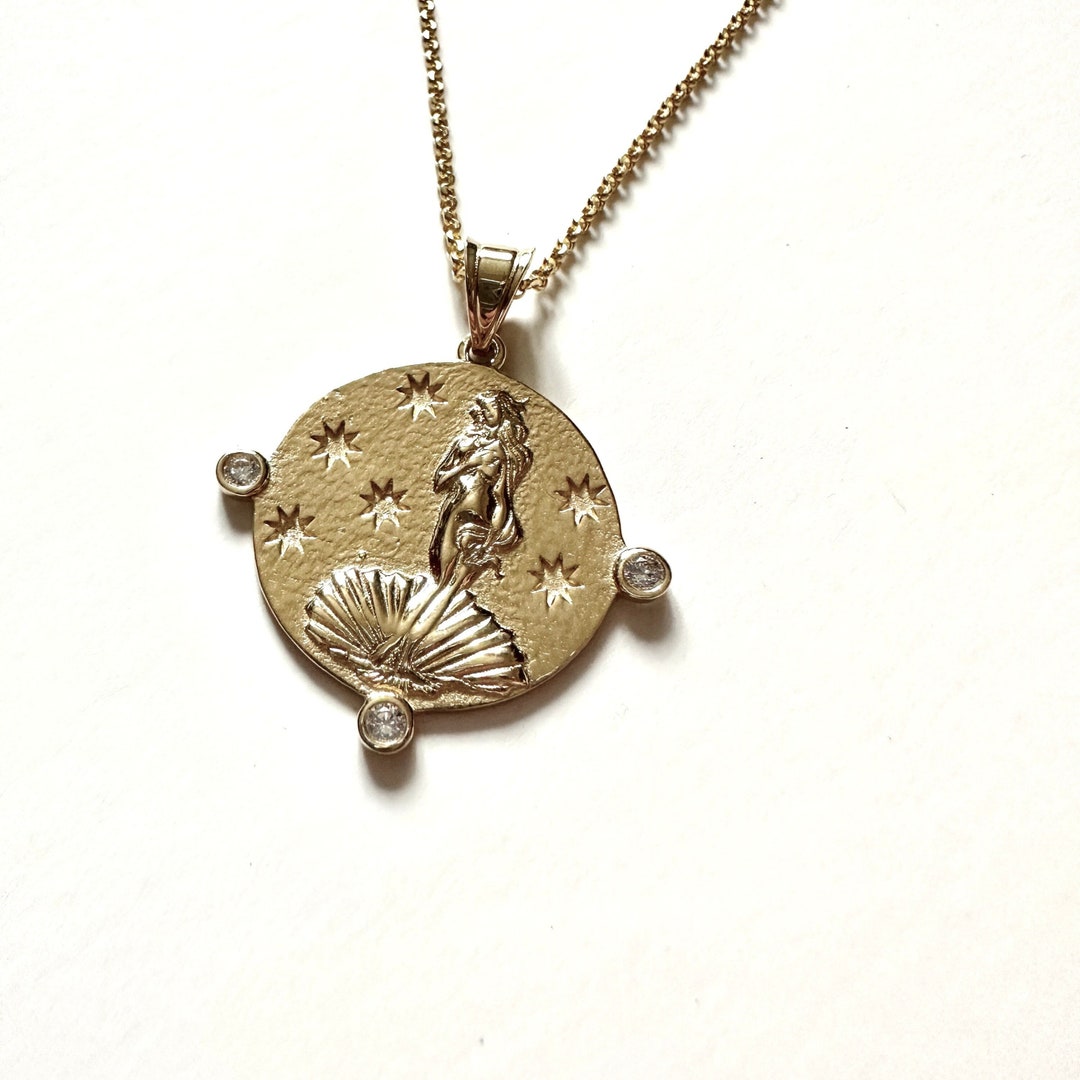14k Solid Gold Venus Necklace Solid Gold the Birth of Venus Pendant