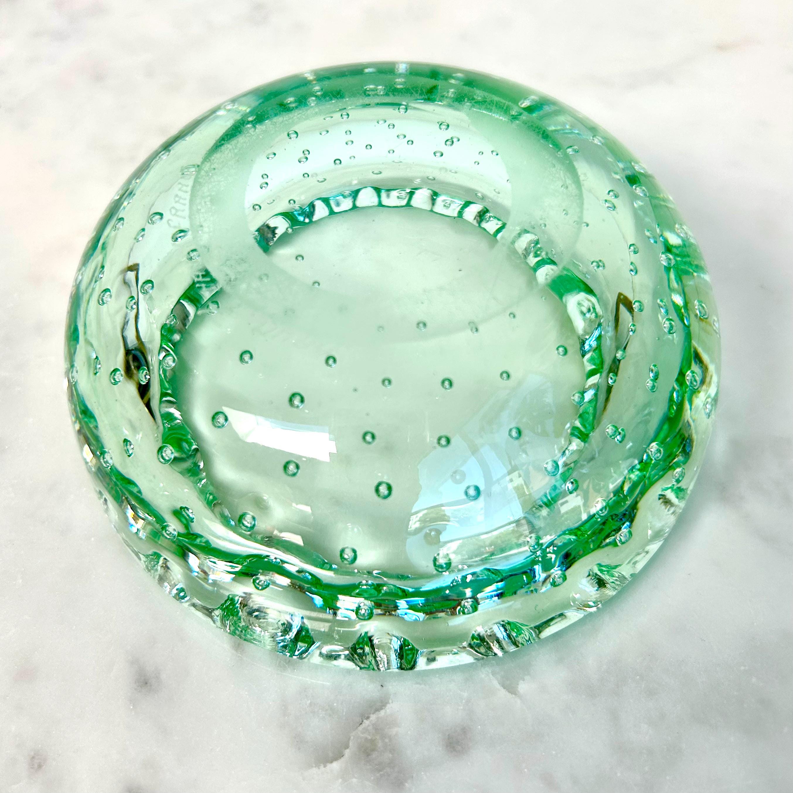 VTG Art Deco Daum Nancy France Green Glass Controlled Bubble Dish