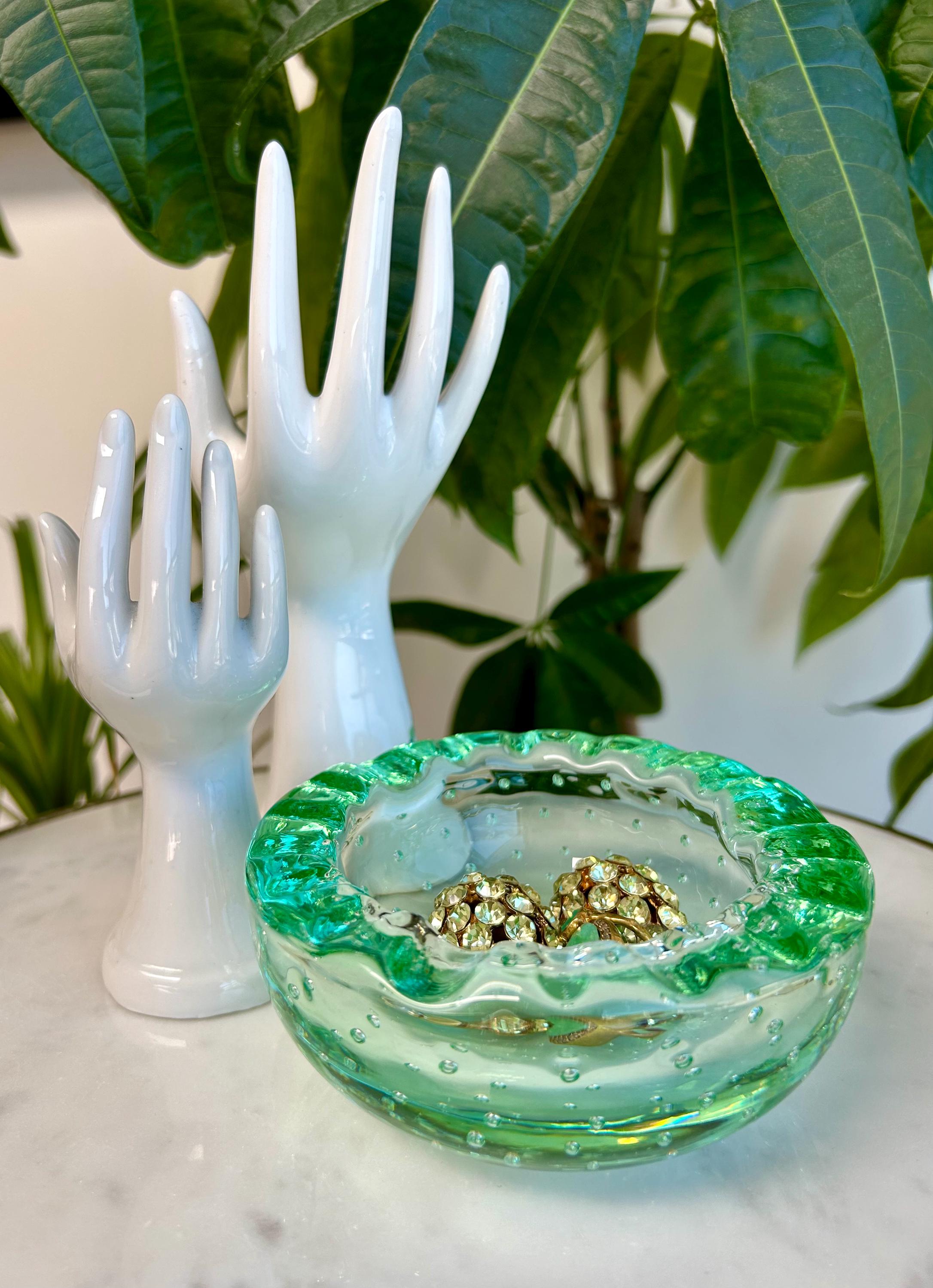 VTG Art Deco Daum Nancy France Green Glass Controlled Bubble Dish