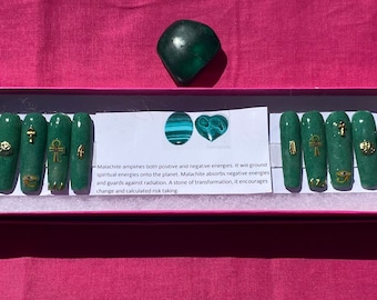 Malachite Gemstone semi precious healing crystal nails