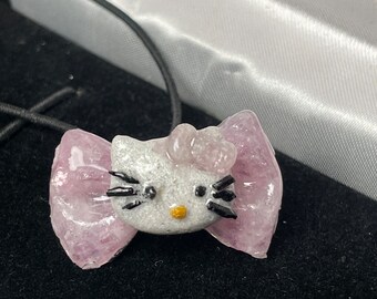 Lepidolite, Hello Kitty,  Gemstone Healing Crystal Bow Ponytail