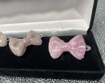 Lepidolite, Rose Quartz, Pink Opal, watermelon tourmaline, Pyrite, yellow jasper Healing Crystal Bow Barrette