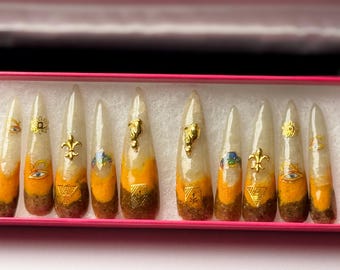 Citrine, Tiger Eye, Yellow Jasper, Semi- Precious Stone Nails
