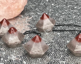 Watermelon Tourmaline, Rose Quartz, Red Jasper, Healing Crystal Hexagon Pony tail