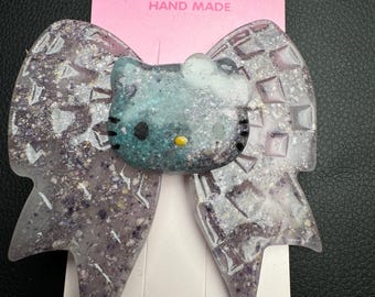 Hello Kitty Semi-Precious Gemstone  Hair Clip Bow (handmade)