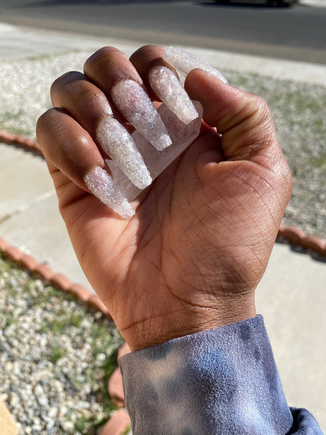 Sold Out Quartz Ballerina Tip Nails With Rhinestones Etsy