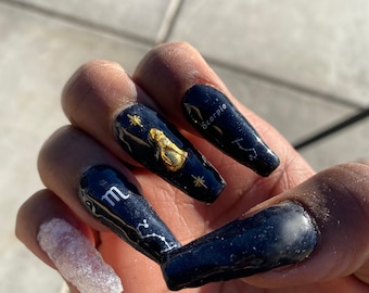 Black Tourmaline  healing crystal nail set (matte accent)