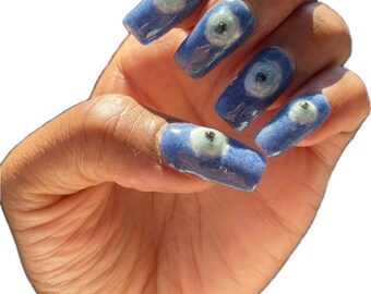 Evil eye short nail set made using healing crystals only