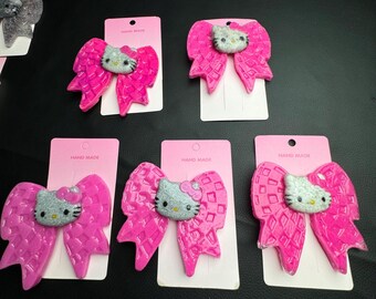 Rose Quartz Glow in the dark hello kitty healing crystal bow hair clip