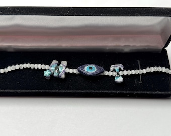 Evil Eye Custom Semi Precious Stone Letter Bracelet