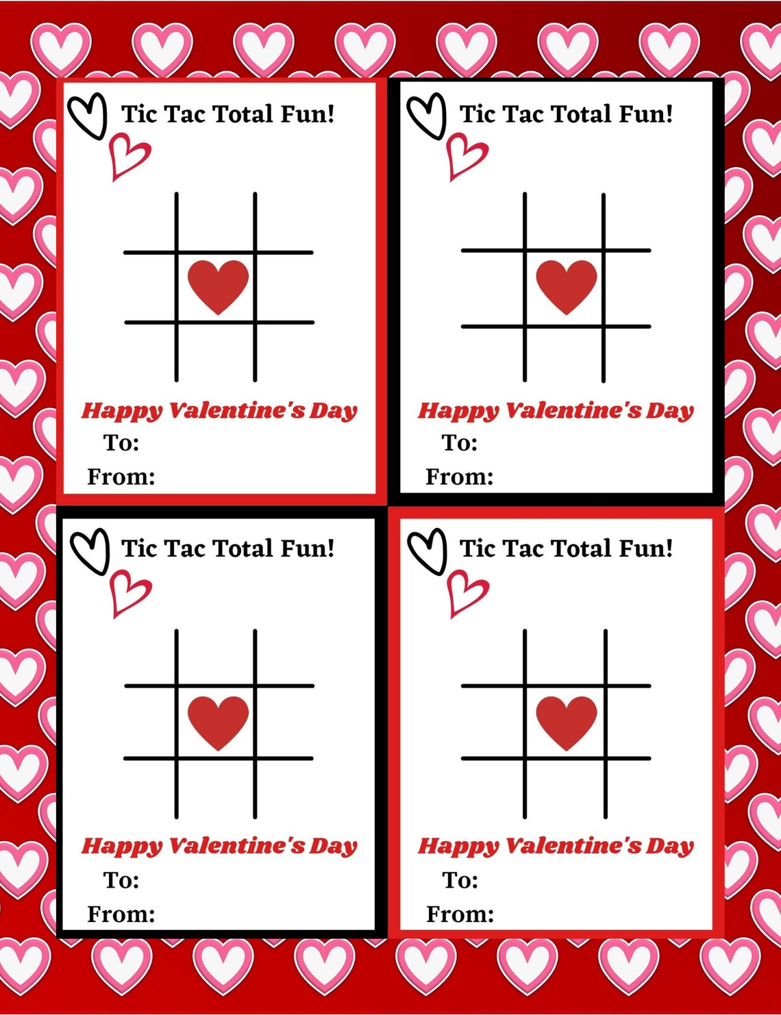 Valentine Tic Tac Toe Printable Valentine Game School Etsy