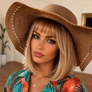 Boho Straw Sun Hat, Large Brim, Packable, Foldable, Travel Essential