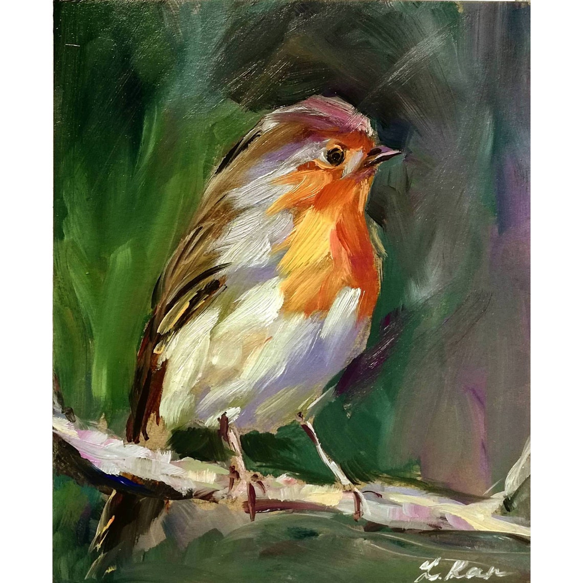 Robin bird painting Original Art Wildlife wall art Small oil Etsy