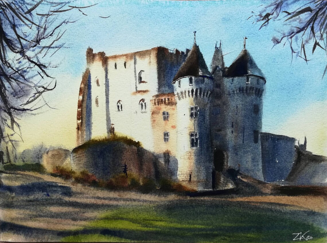 Alte Burg Original Aquarell Malerei Schloss Nogent Frankreich | Etsy