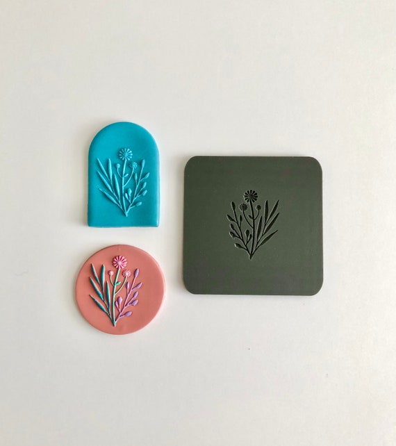 Polymer Clay Embossing Stamp Flower Stamp Floral Raised Etsy