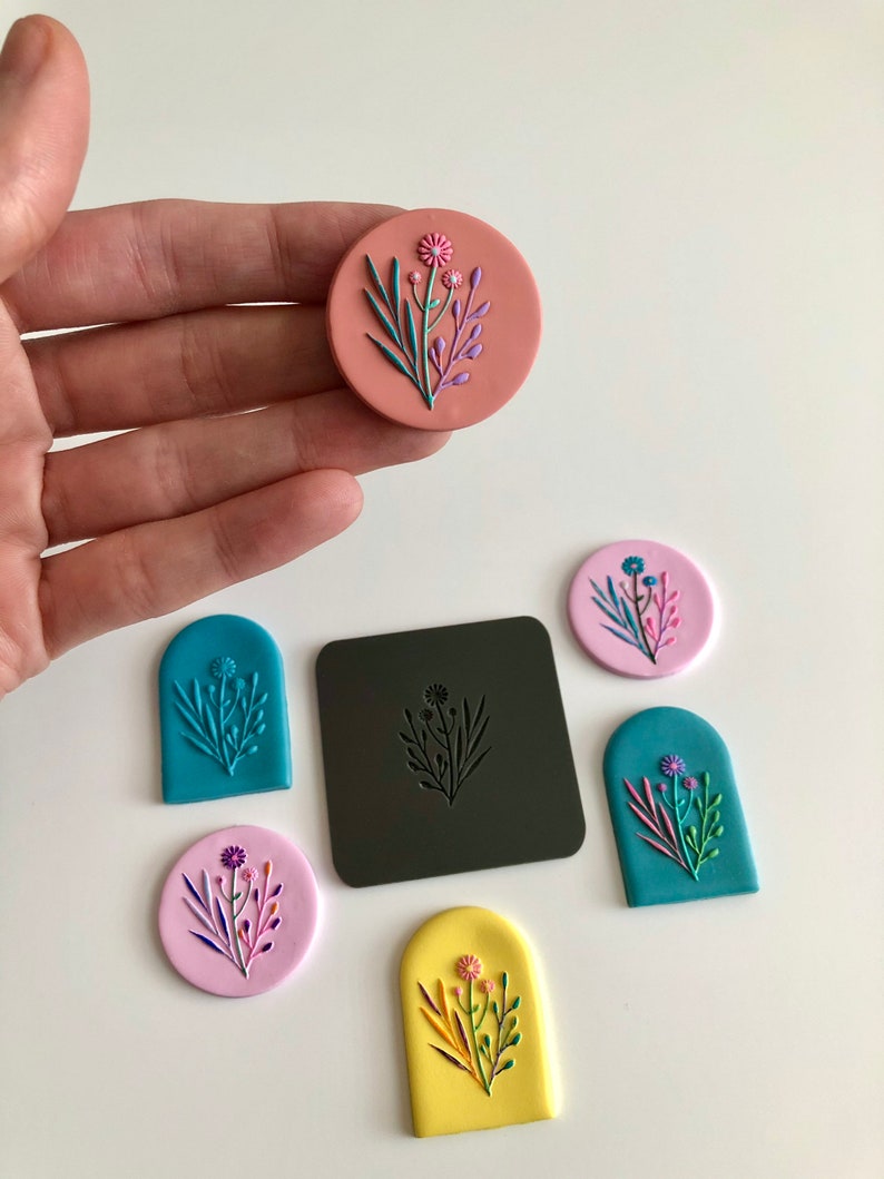 Polymer Clay Embossing Stamp Flower Stamp Floral Raised Etsy