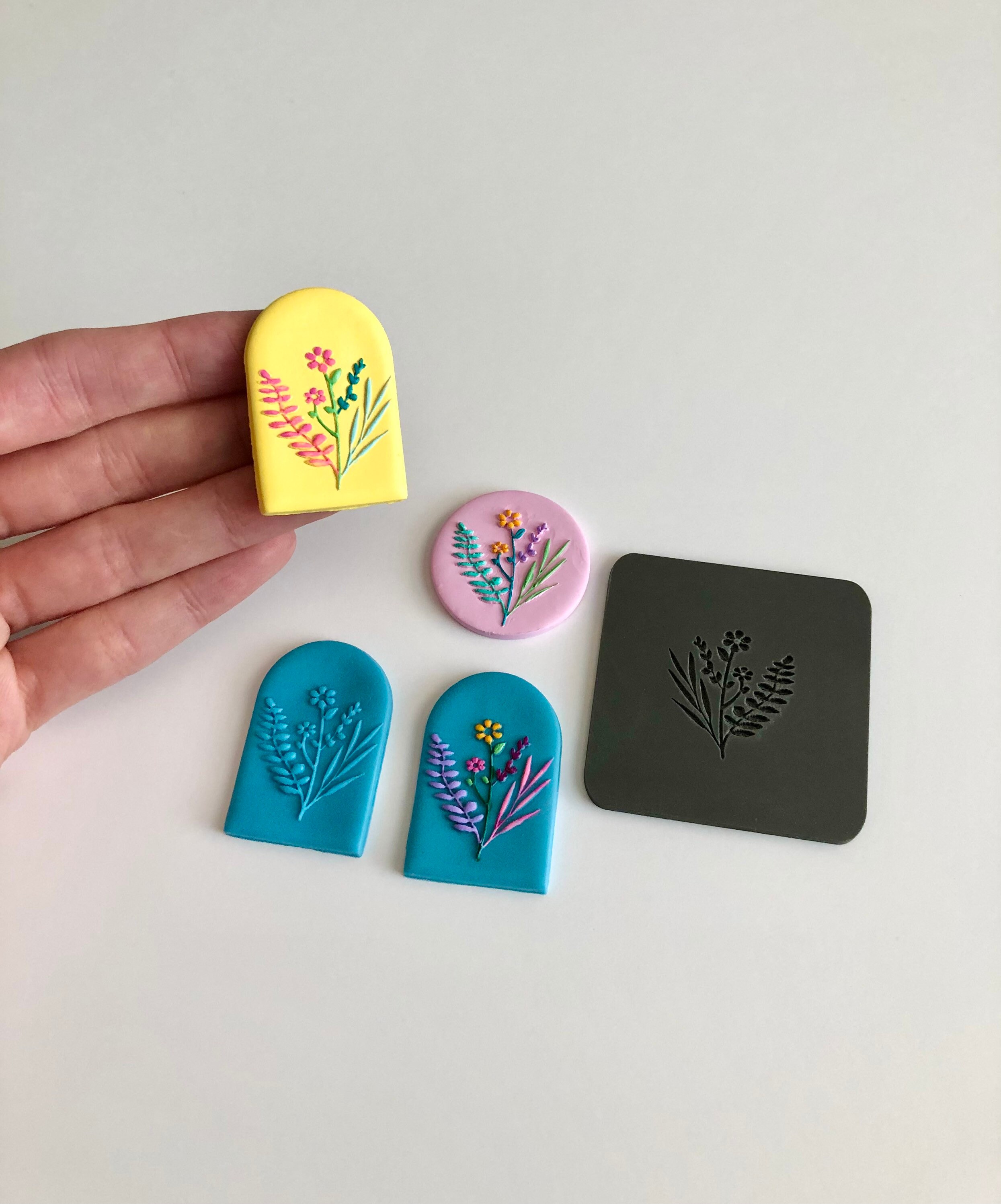 Polymer Clay Embossing Stamp Flower Stamp Floral Raised Etsy