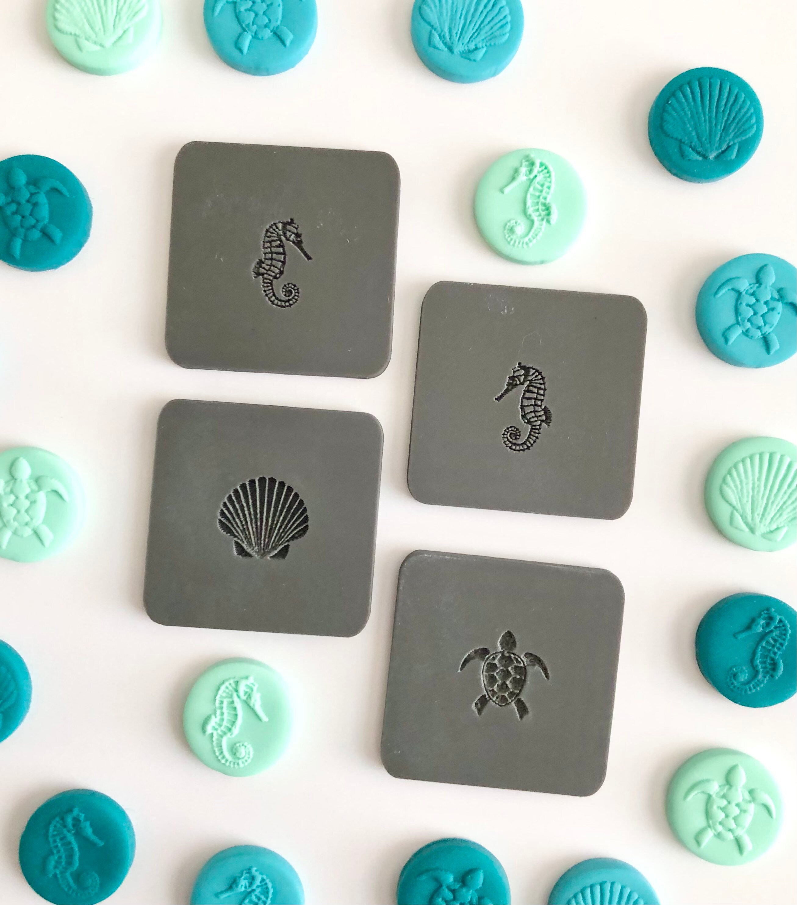 Polymer clay embossing stamp mini stamps set of four ocean Etsy