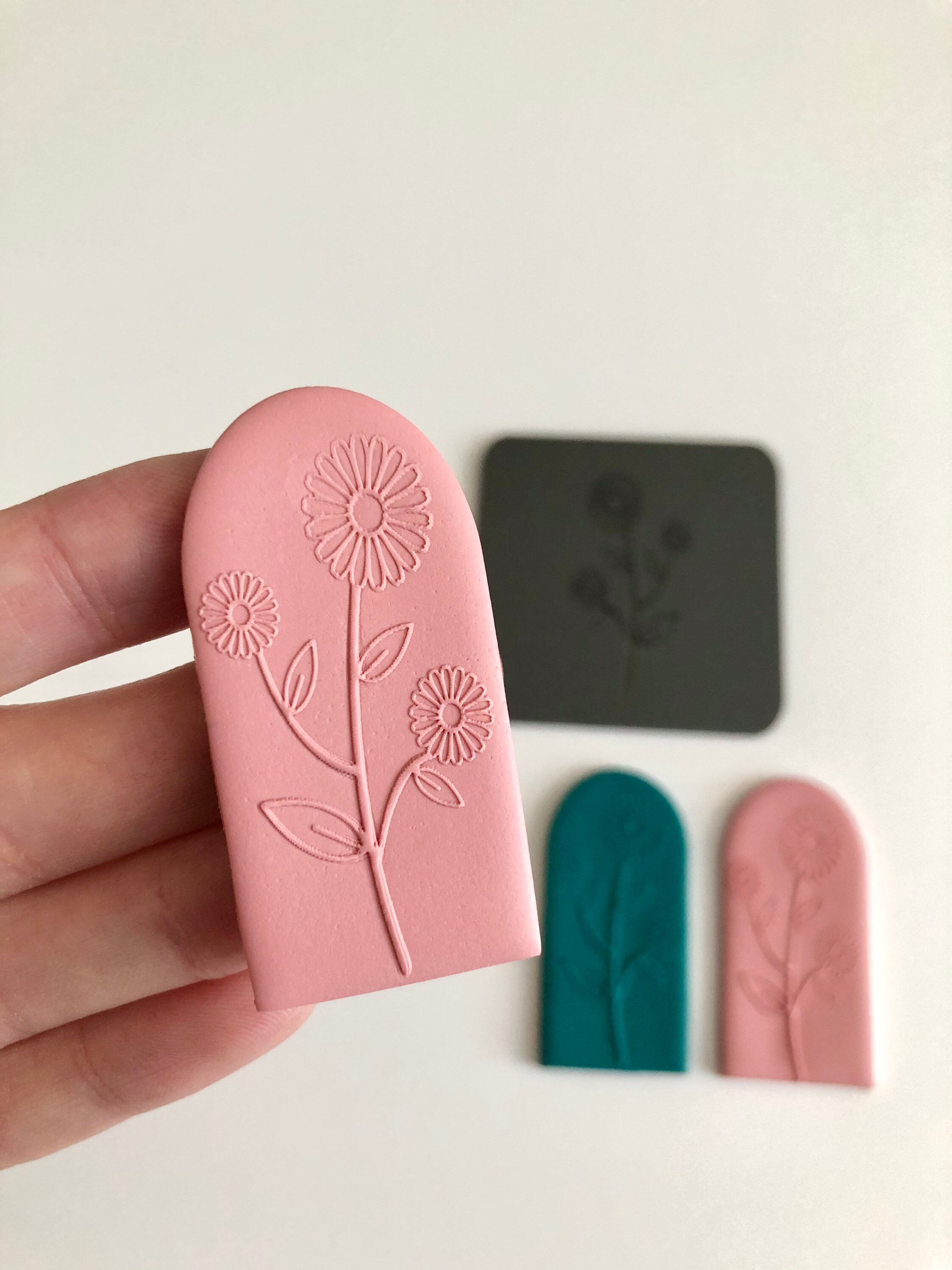 Polymer Clay Embossing Stamp Flower Stamp Floral Raised Etsy