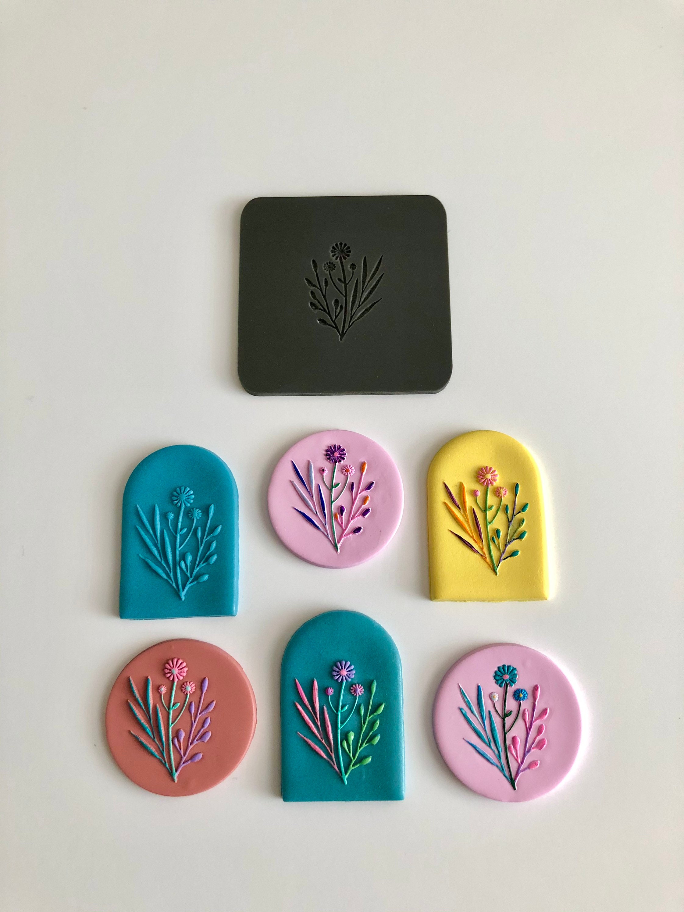 Polymer clay embossing stamp flower stamp floral raised Etsy