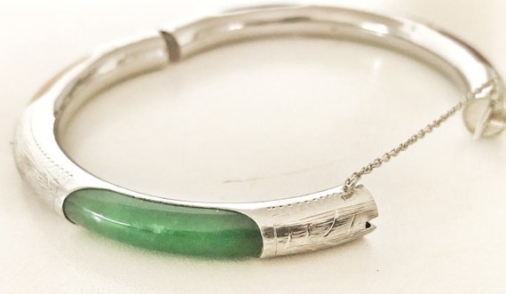 Jade and Silver Bangle 925 Silver Green Jade Red … - image 6