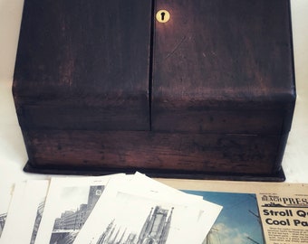 Antique English Wood and Brass Travelling Lap Desk and Document Box