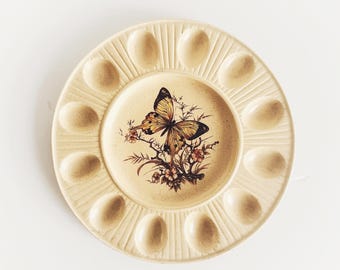 Treasure Craft Ceramic Deviled Egg Tray Butter Yellow Speckled 12 Egg Holder Platter Made in USA