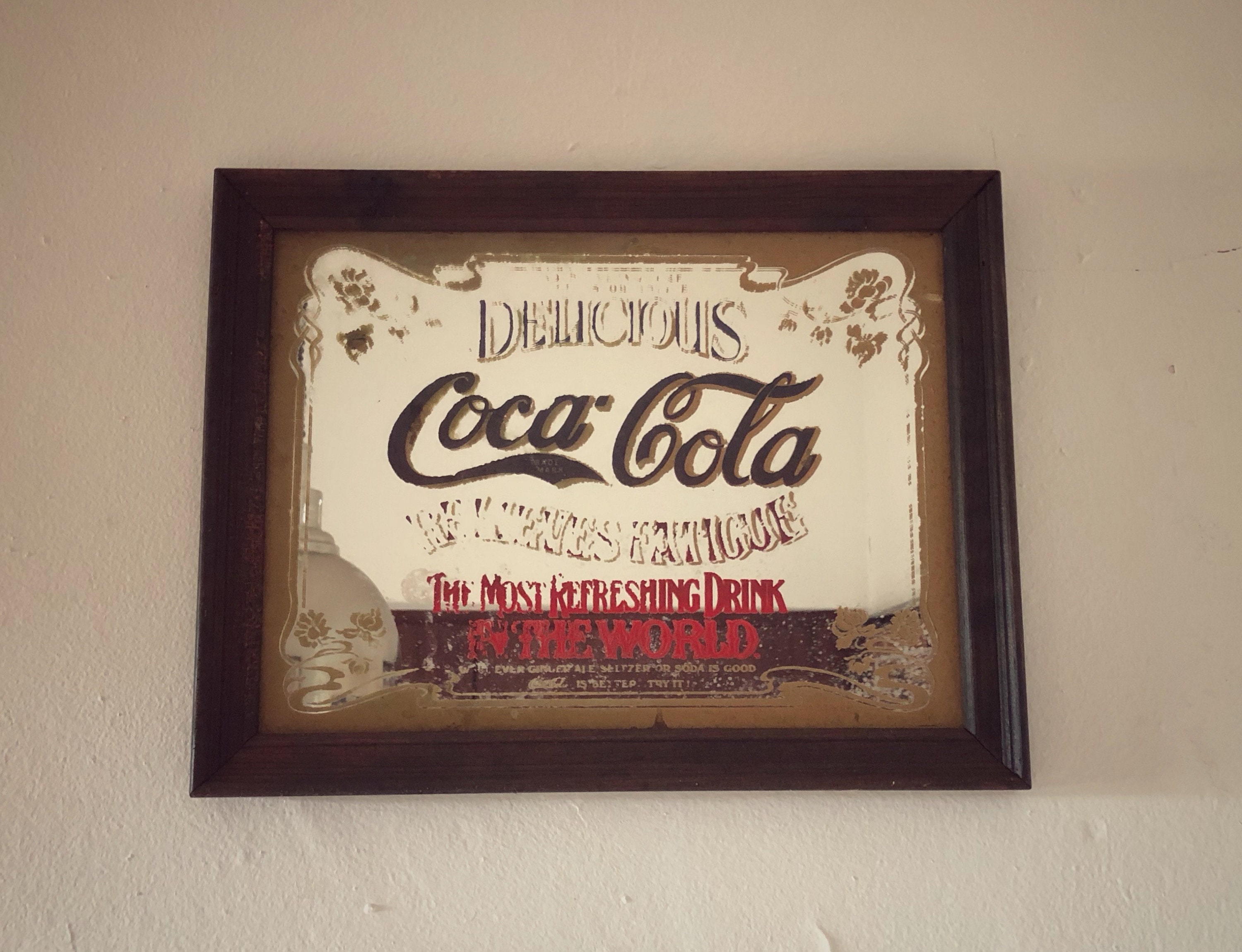 コカコーラ　Coca-cola PUB mirror sign　廃番品 Rare Large Vintage 5c Coca-Cola Mirror Sign 36