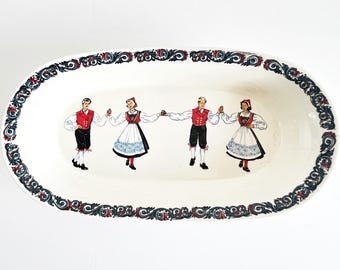 Vintage Figgjo Flint Norway Hardanger Dancers Platter Scandinavian Folk Art Serving Tray