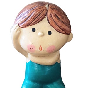 Vintage Ceramic Figurine Handmade in Korea 70’s Korean Pottery Waving Boy Figurine