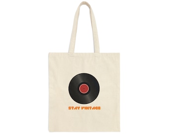 Stay Vintage Vinyl Logo Cotton Canvas Tote Bag