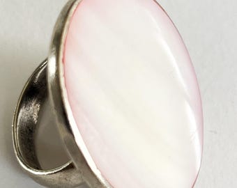 Sterling Silver Pink Mother of Pearl Ring, Large Round Shell