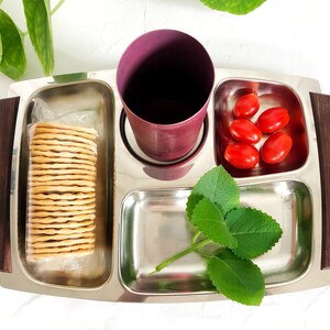 Vintage Stainless Steel and Teak Serving Tray