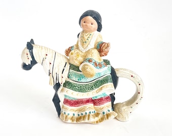 Enesco Karen Hahn Teapot Southwestern Native Girl on Horse Mini Teapot