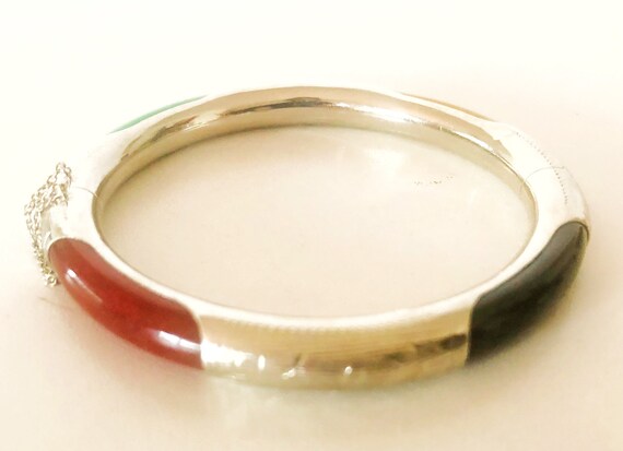 Jade and Silver Bangle 925 Silver Green Jade Red … - image 5