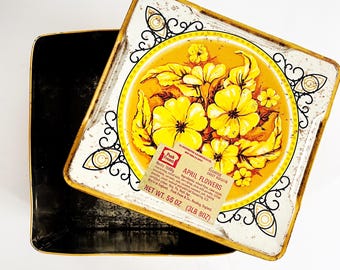 Vintage Peek Freans April Flowers Biscuit Tin Large Yellow Floral Storage England