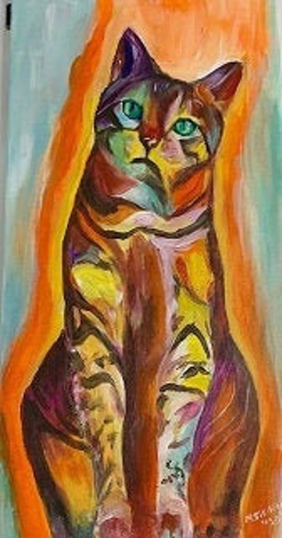 Acrylic Abstract Cat Painting 10 X 20 Etsy