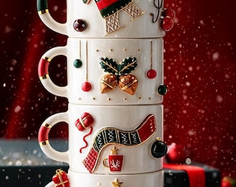 Taza de porcelana cerámica con adornos navideños