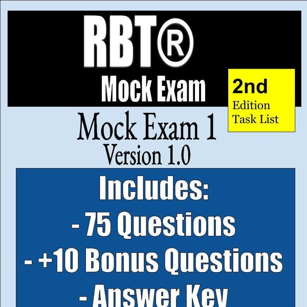 RBT mock exam 1 | 75 questions + 10 bonus questions | Answer key | RBT practice exam | RBT study | rbt exam | rbt test | 2nd edition