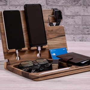 Unique wooden charging docking station || Men organizer for 2 phones, Personalized dock station for men, Charging dock station gift for him