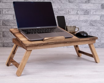 Wooden Macbook Stand || Custom Laptop Stand, Wooden bed tray, Portable Lap Desk, Wooden Bed Table, Folding Desk Stand, Foldable Laptop Stand