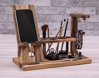 Personalized wooden makeup station || Makeup girls organizer, Women brush holder, Women makeup stand, Mother's Day Gift, Wooden brush holder