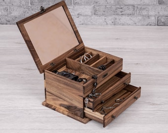 Scatola per gioielli personalizzata / Scatola di legno personalizzata, scatola per gioielli in legno, regalo per lei, scatola di bigiotteria per donne, scatola per gioielli incisa, regalo per la festa della mamma