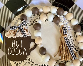 Hot Cocoa Wood Bead Garland: Coffee Bar Tiered Tray Decor