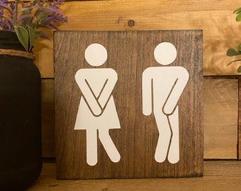 Funny Bathroom Wood Sign | 5.5” x 5.5” Sign | Bathroom Decor | Bathroom Wall Decor | Boy Girl Bathroom | Bath Shelf Decor | Bathroom Humor