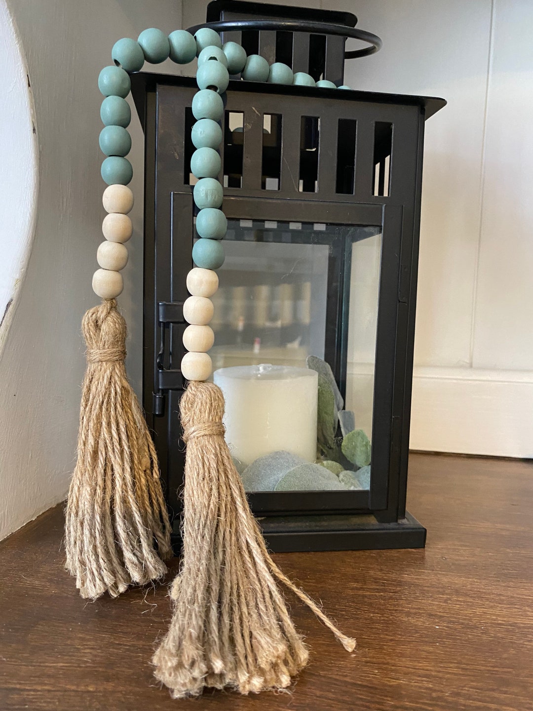 Sage Green Garland Wood Bead Garland Tassel Garland Etsy